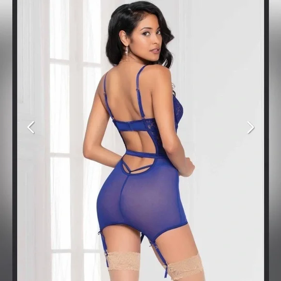 Seven till midnight sexy lingerie garter mesh thong lace chemise cross c…​​​ - Picture 3 of 4